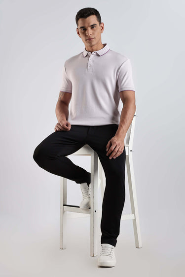 Lavender Fires: Model wearing a premium cotton polo tshirt, showcasing style and comfort.