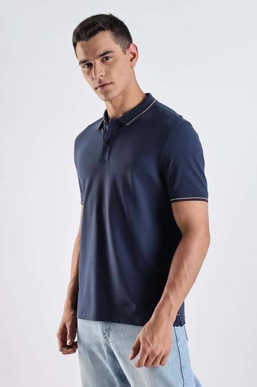 Orion Blue cotton polo tshirt for men, premium quality with water proof, antistain, and anti odour features.