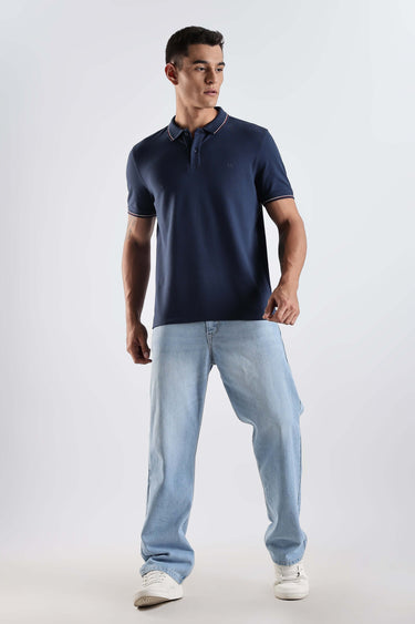 Orion Blue cotton polo t-shirt for men, premium soft fabric, stylish and comfortable fit.