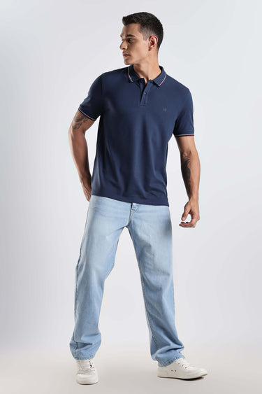 Orion Blue cotton polo tshirt for men, premium soft and breathable fabric, stylish and comfortable.