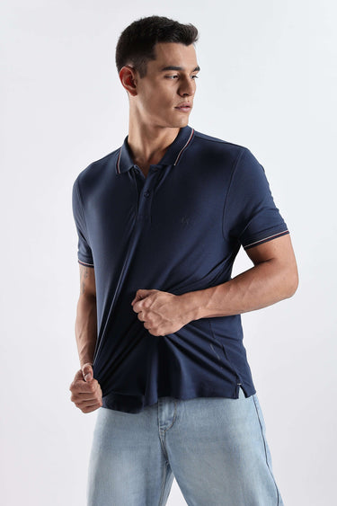 Orion Blue cotton polo tshirt stylish and comfortable for men, featuring premium quality fabric in navy color.