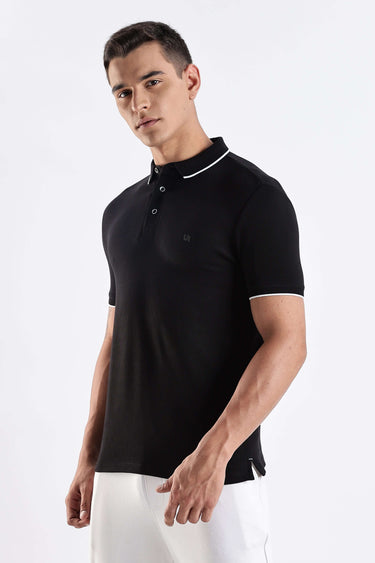 Black Primal cotton polo t-shirt, premium quality, stylish design for men, perfect for everyday wear.
