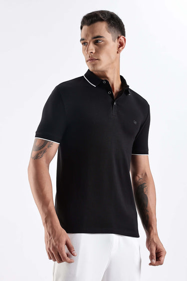 Black Primal cotton polo t-shirt for men, premium quality, water proof, anti-stain, and anti-odour features.