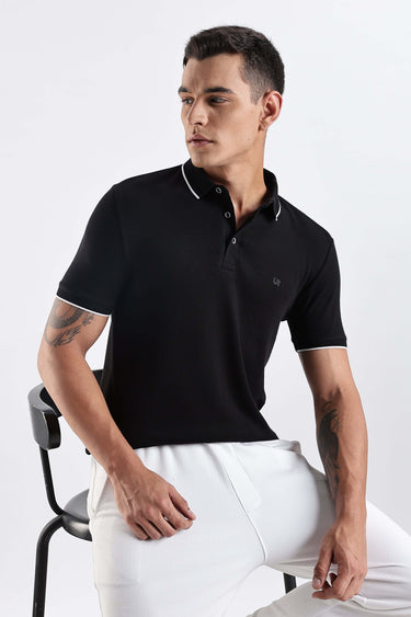 Black Primal black polo t-shirt for men made from premium cotton, water proof, anti-stain, and anti-odour.