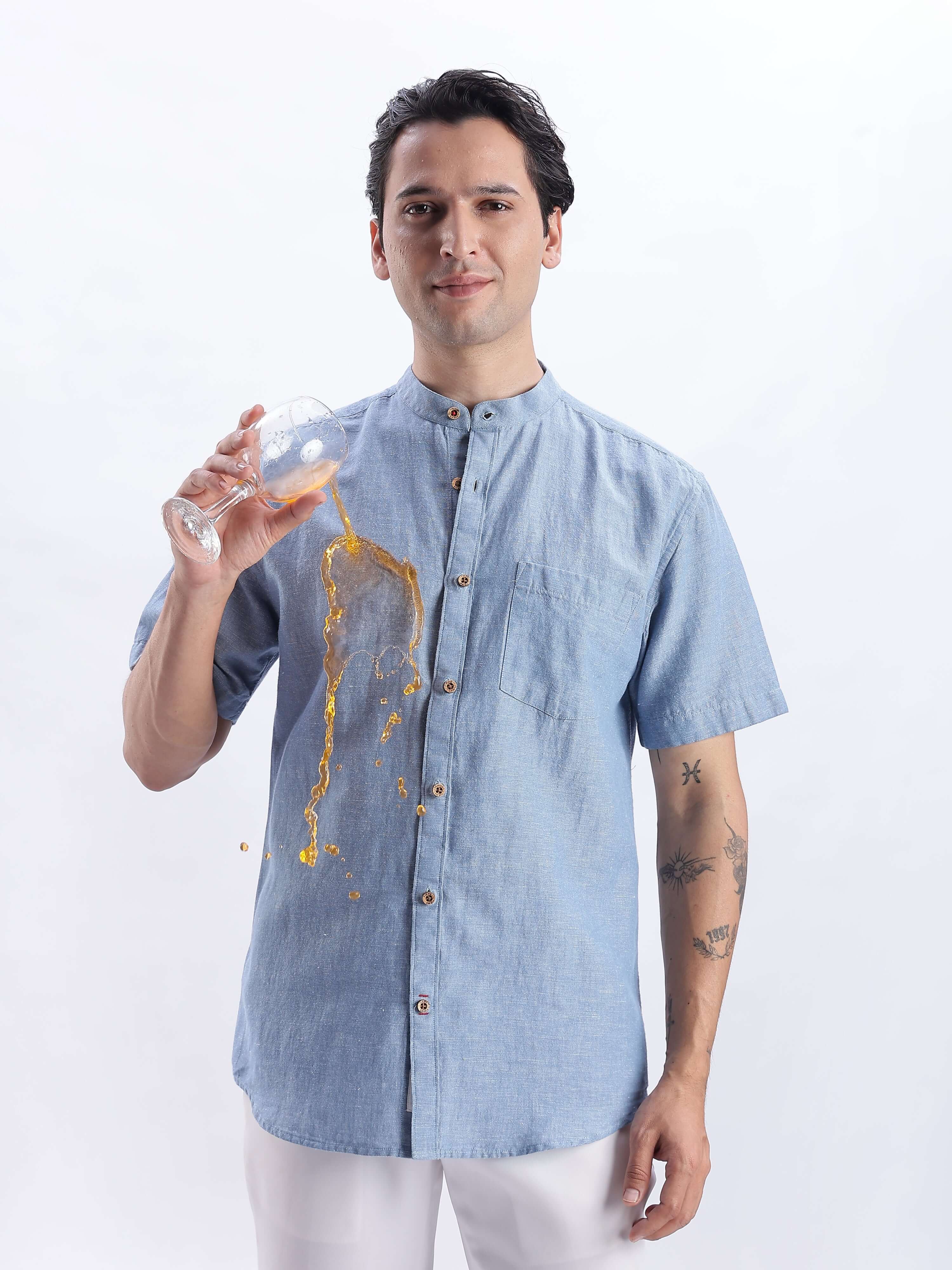 Ocean Mist linen shirt from turms intelligent apparel anti stain water proof anti odour breathable best linen in india