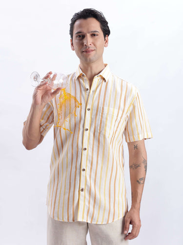 Golden Charm linen shirt from Turms Intelligent Apparel, anti-stain, waterproof, breathable, best linen in India.