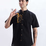 Black Phantom linen shirt from Turms Intelligent Apparel, showcasing anti-stain, breathable features.