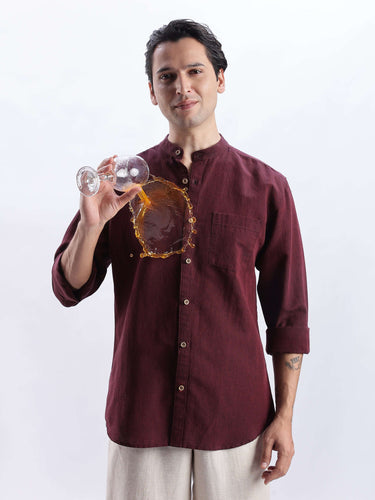 Man wearing Windsor Wine 2.0 shirt, featuring premium linen, waterproof, anti-odour, anti-stain properties.
