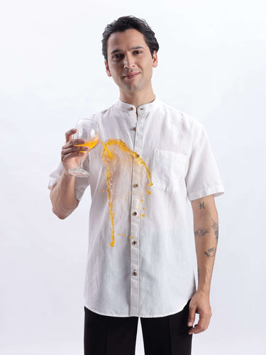 Frosty Lion linen shirt from Turms Intelligent Apparel, showcasing anti-stain and waterproof technology.