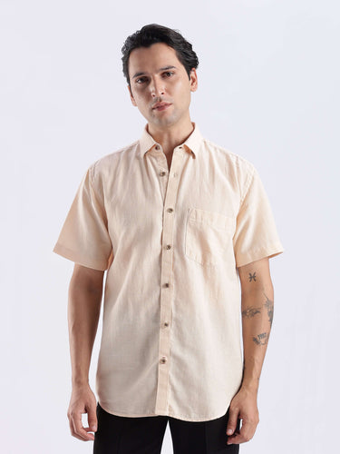 Opalescent Sand linen shirt from turms intelligent apparel, breathable and stylish with a durable weave.