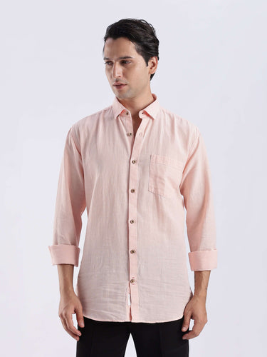 Peach Fuzz premium linen shirt from turms intelligent apparel in soft peach color, breathable and stylish.
