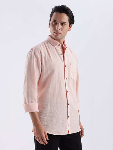 Peach Fuzz premium linen shirt from turms intelligent apparel in soft pink, breathable and stylish.
