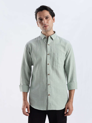 Canary Green premium linen shirt from turms intelligent apparel, breathable and water repellent fabric.