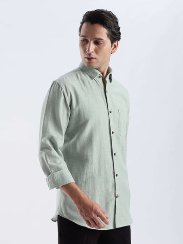 Canary Green premium linen shirt from turms intelligent apparel with anti stain and breathable features.
