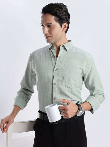 Canary Green premium linen shirt from Turms Intelligent Apparel, showcasing style and functionality.