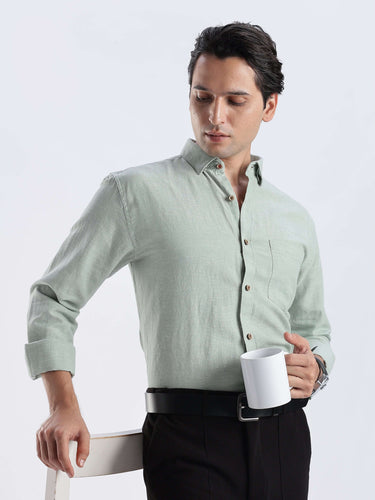Canary Green premium linen shirt from turms intelligent apparel, perfect blend of style and functionality.