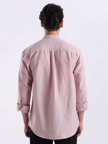 Back view of man wearing Wood Rose 2.0 linen shirt, waterproof, anti-odour, anti-stain, premium Turms Intelligent Apparel.