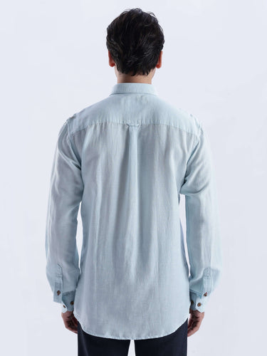Back view of Moon Mist premium linen shirt from Turms Intelligent Apparel, showcasing its breathable and stylish design.