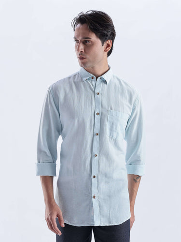 Moon Mist: premium linen shirt from turms intelligent apparel showcasing breathable, anti-stain, water-repellent features.
