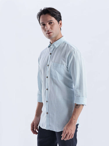 Moon Mist premium linen shirt from Turms Intelligent Apparel, breathable and water-repellent, featuring a stylish design.