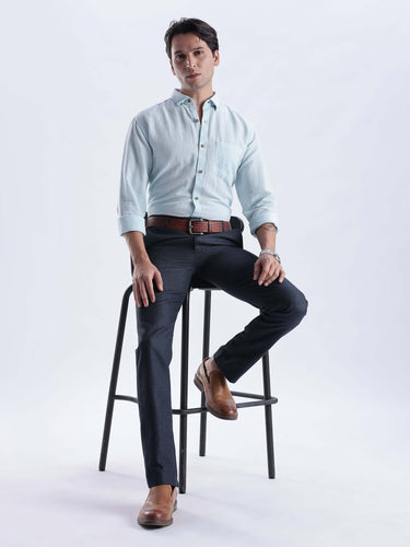 Moon Mist premium linen shirt from Turms Intelligent Apparel, showcasing a stylish man in modern attire.