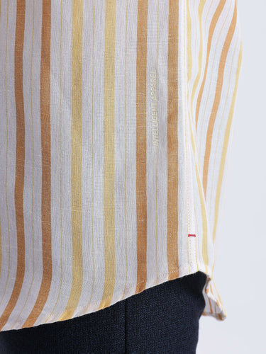 Lemon Meringue stylish premium linen shirt from Turms Intelligent Apparel with breathable striped fabric.