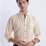 Lemon Meringue premium linen shirt from turms intelligent apparel with stripes in yellow and white.