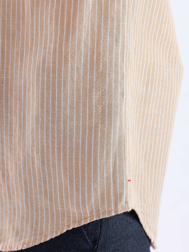 Iced Mokha premium linen shirt from turms intelligent apparel showing fabric detail and quality construction.