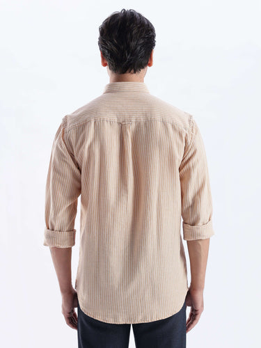 Iced Mokha back view of premium linen shirt from Turms Intelligent Apparel with striped design.