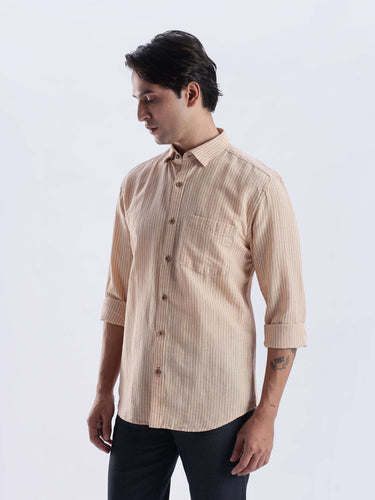 Iced Mokha premium linen shirt from Turms Intelligent Apparel with breathable, anti-stain, and water-repellent features.