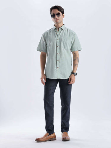 Fern Green linen shirt from turms intelligent apparel, breathable and anti odour for everyday luxury.