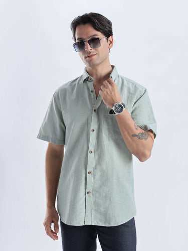 Fern Green linen shirt from turms intelligent apparel, showcasing breathable and stylish design perfect for everyday luxury.
