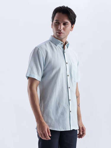 Blue Surf linen shirt from turms intelligent apparel, breathable and anti-odour with fast delivery.