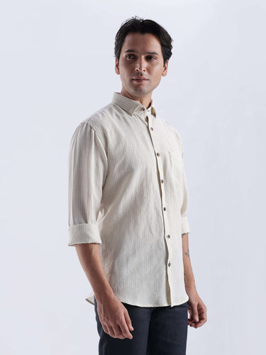 Dune Drift premium linen shirt from turms intelligent apparel, showcasing its breathable and water-repellent features.