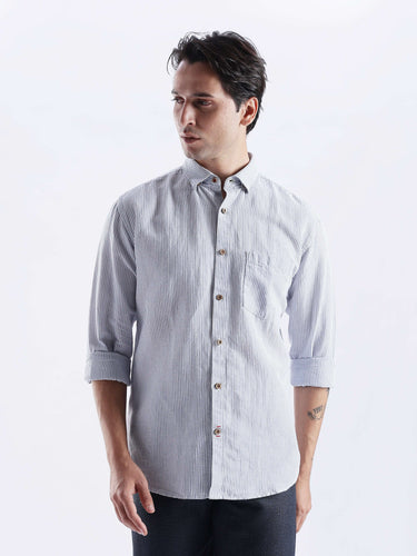 Skyline Blue premium linen shirt from Turms Intelligent Apparel with stylish button-down design.