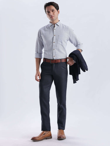 Skyline Blue premium linen shirt from turms intelligent apparel with sleek design and breathable fabric.