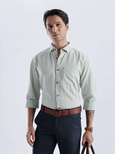 Pistachio Green premium linen shirt from turms intelligent apparel, breathable and stylish casual wear.