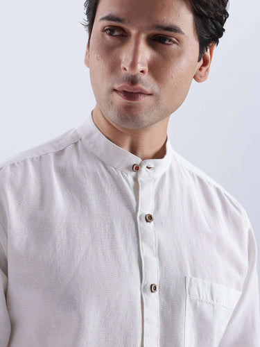 White Wolf 2.0 linen shirt featuring premium fabric and stylish design, water proof, anti odour, anti stain by Turms Intelligent Apparel.