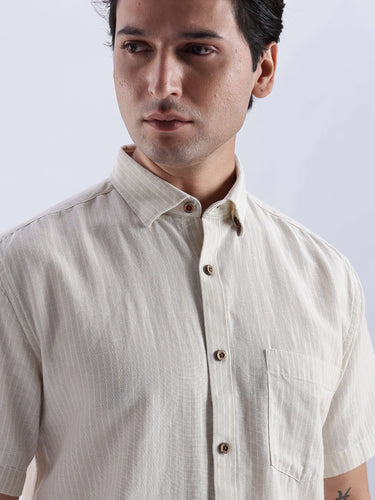 Sandy Glow linen shirt in premium style, featuring anti-odour, anti-stain properties, perfect for everyday luxury.