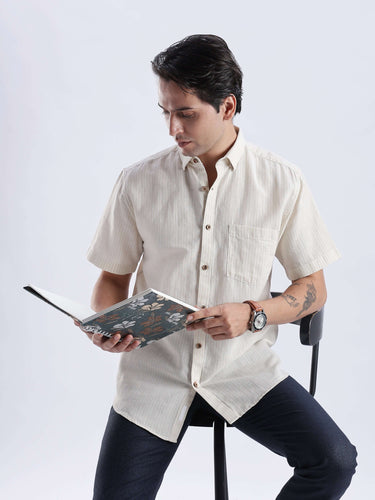 Sandy Glow linen shirt, featuring premium anti-odour, anti-stain, and waterproof technology for stylish everyday wear.