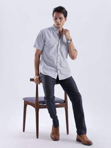 Jordy Blue linen shirt from Turms Intelligent Apparel, breathable and stylish with anti-stain, waterproof features.