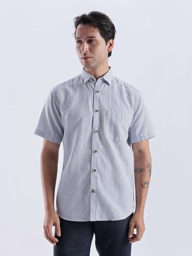 Jordy Blue linen shirt from Turms Intelligent Apparel, featuring breathable, anti-odor, and water-proof properties.