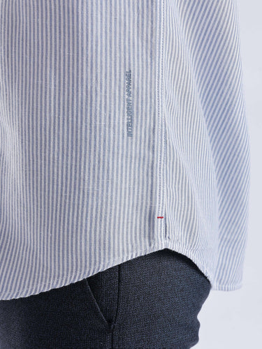 Jordy Blue linen shirt from Turms Intelligent Apparel featuring anti stain, waterproof, anti odour, breathable imported fabric.