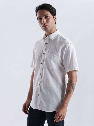 Snow Fox: premium linen shirt from Turms Intelligent Apparel, showcasing breathable design and smart anti-stain features.