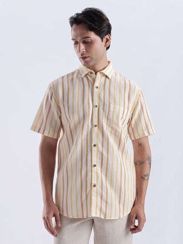 Golden Charm: linen shirt from turms intelligent apparel, striped design, breathable and stylish.
