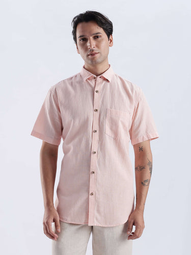 Blushy peach linen shirt from turms intelligent apparel, anti stain, water proof, breathable, best linen in india.