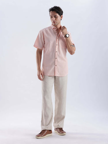 Blushy peach linen shirt from turms intelligent apparel, breathable, anti odour, best linen in india, fast delivery.
