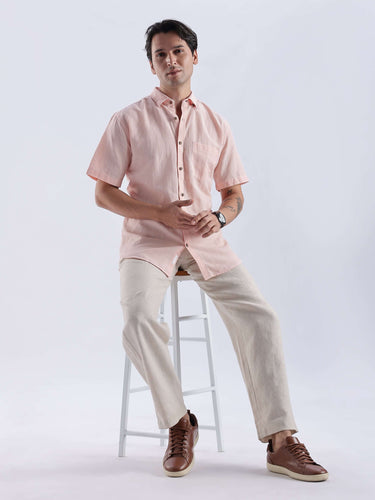 Blushy peach linen shirt from Turms Intelligent Apparel, breathable, anti-odour, made from imported fabric.