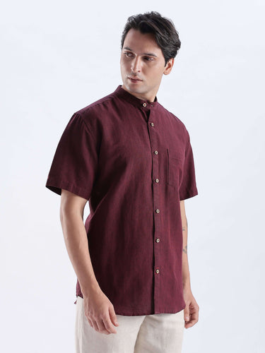 Castlevania: Maroon linen shirt from Turms Intelligent Apparel, anti-stain, waterproof, breathable, best linen in India.