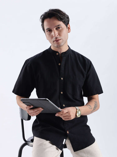 Black Phantom linen shirt from turms intelligent apparel, breathable, anti-stain, water proof, best linen in India.